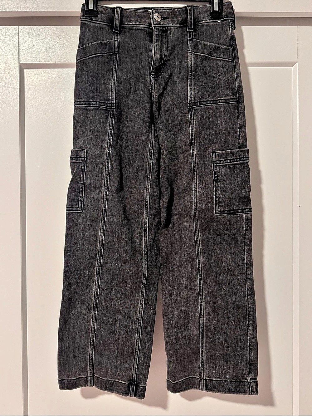 Abercrombie Kids High Rise Wide Leg Cargo Jeans Girls 9/10 Black